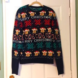 Ugly Christmas Sweater men's L large battery operated lights EUC reindeer snow